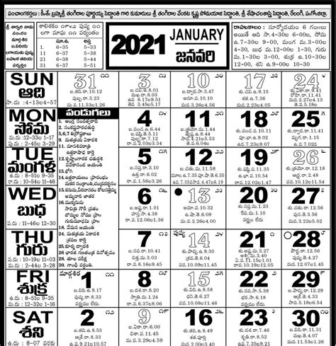 Austin Telugu Calendar 2022
